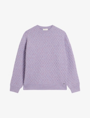 Ted Baker Morlea Cable Crewneck Sweater In Lt-purple