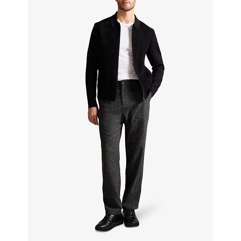 Shop Ted Baker Men's Grey Lopus Wide-fit Marl-textured Stretch Wool-blend Trousers