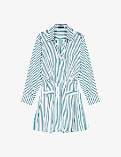 MAJE: Stripe-print pleated woven shirt dress