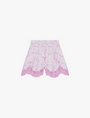 Shop Maje Women's Roses Scalloped-hem Paisley-print Woven Shorts