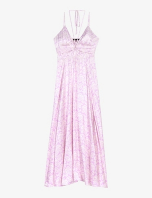 MAJE: Paisley-print cut-out satin maxi dress