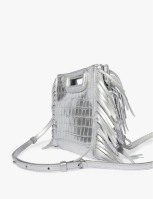 MAJE: Mini M croc-embossed metallic leather cross-body bag