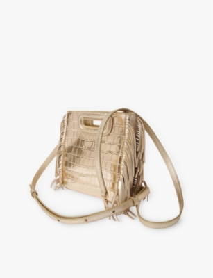 MAJE: Mini M croc-embossed metallic leather cross-body bag