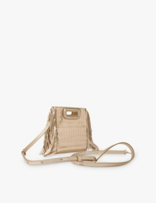 MAJE: Mini M croc-embossed metallic leather cross-body bag