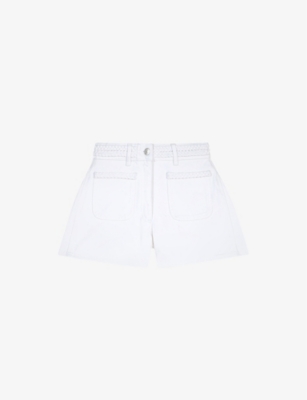 Shop Maje Women's Blanc Braided-trim Patch-pockets Denim Shorts
