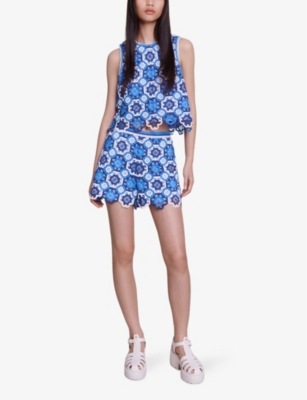 Shop Maje Women's Bleus Clover-motif Crochet Knitted Shorts