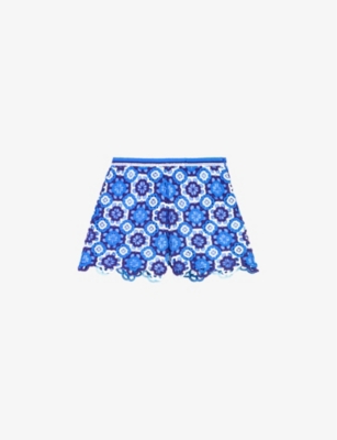 Shop Maje Women's Bleus Clover-motif Crochet Knitted Shorts