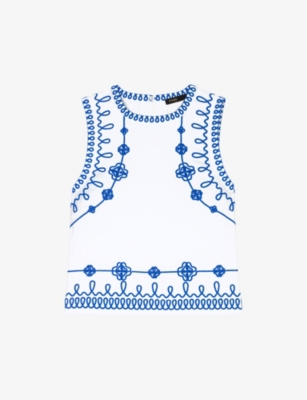 MAJE: Embroidered sleeveless stretch-cotton top