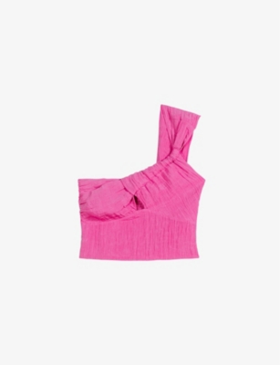 Maje Womens Roses Asymmetric-neck Shirred-back Woven Top In Roses