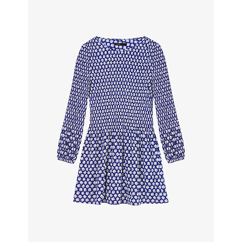 Maje Womens Bleus Floral-pattern Flared-skirt Woven Mini Dress