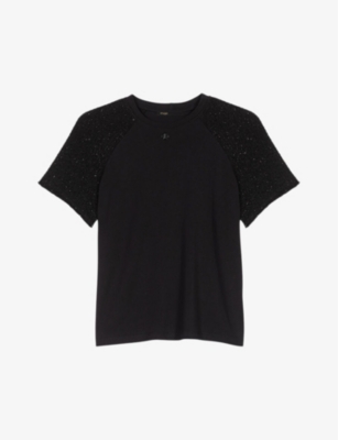 MAJE: Contrast-sleeve cotton T-shirt