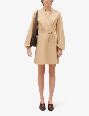 Shop Claudie Pierlot Womens Naturels Wrap-style Cotton Mini Dress