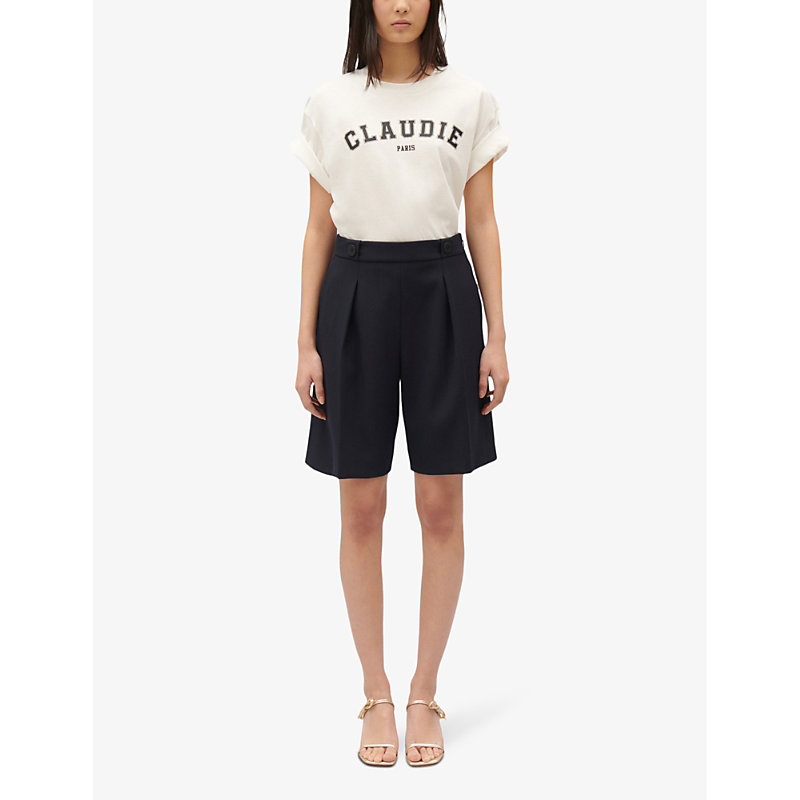 Shop Claudie Pierlot Womens Bleus High-rise Wide-leg Wool-blend Shorts