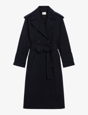 CLAUDIE PIERLOT: Wide-collar belted-waist cotton trench coat