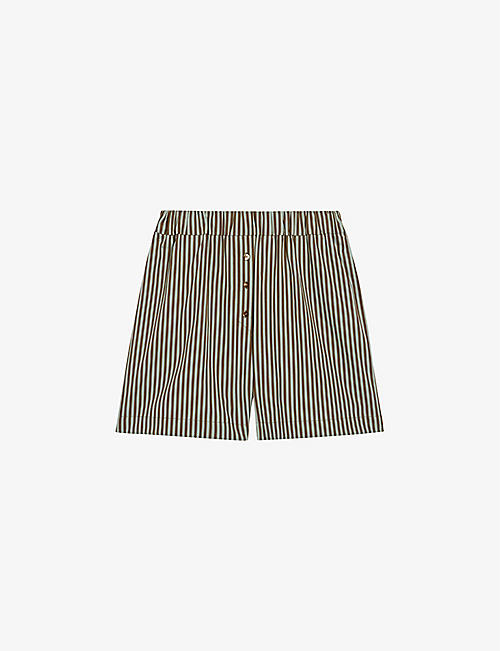 CLAUDIE PIERLOT: Striped elasticated high-rise cotton shorts