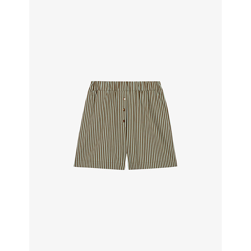 Shop Claudie Pierlot Women's Verts Striped Elasticated High-rise Cotton Shorts