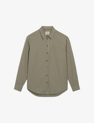 Shop Claudie Pierlot Women's Verts Roche Stripe-pattern Relaxed-fit Cotton Shirt