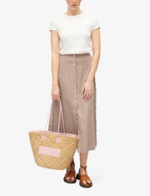 Shop Claudie Pierlot Women's Bruns Stripe-pattern Cotton Midi Skirt