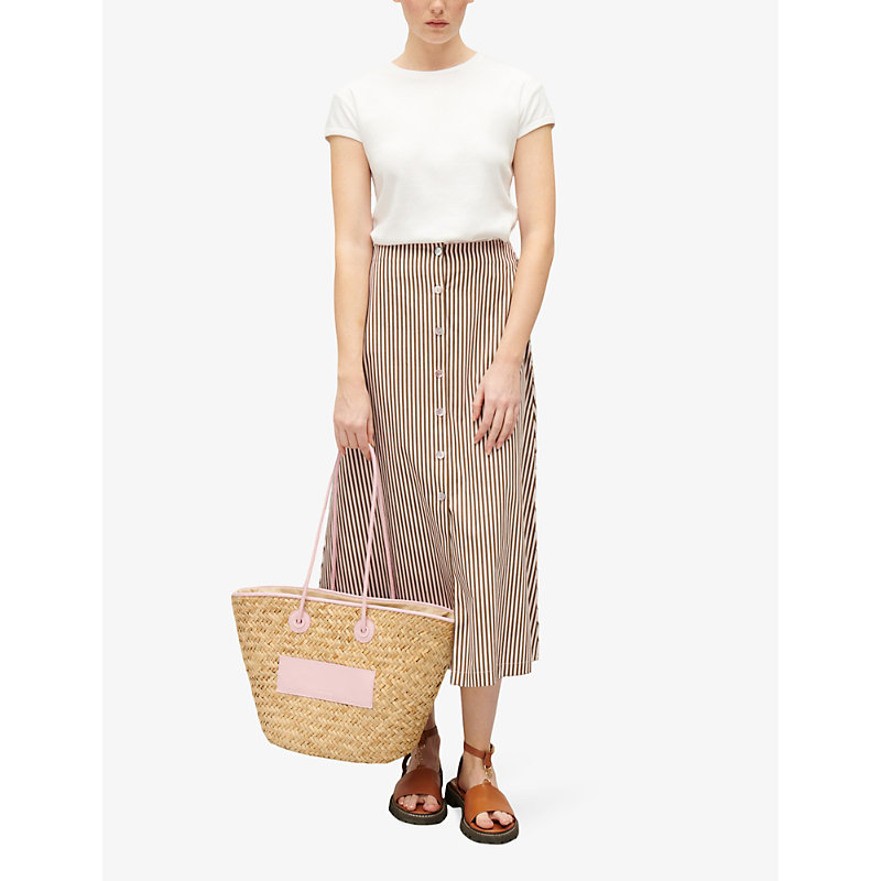 Shop Claudie Pierlot Women's Bruns Stripe-pattern Cotton Midi Skirt