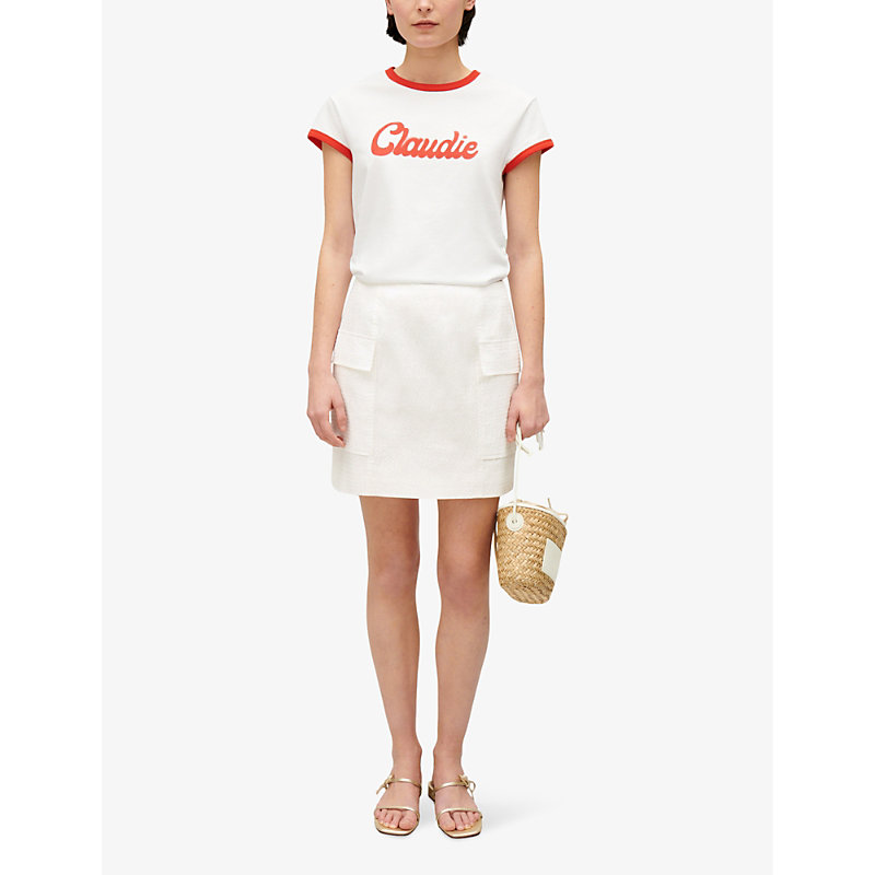 Shop Claudie Pierlot Women's Naturels Patch-pocket Stretch-cotton Mini Skirt