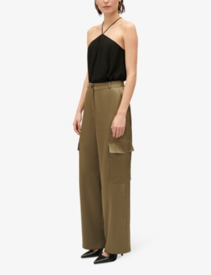 Shop Claudie Pierlot Women's Verts Straight-leg High-rise Satin Trousers
