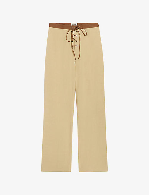 CLAUDIE PIERLOT: Lace-up straight-leg mid-rise cotton and lyocell trousers