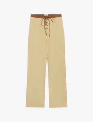 Shop Claudie Pierlot Women's Divers Lace-up Straight-leg Mid-rise Cotton And Lyocell Trousers