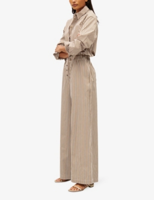 Shop Claudie Pierlot Women's Bruns Stripe-print Elasticated-waist Wide-leg Cotton Trousers