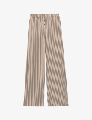 Shop Claudie Pierlot Women's Bruns Stripe-print Elasticated-waist Wide-leg Cotton Trousers