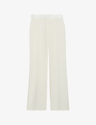Shop Claudie Pierlot Women's Naturels Contrast-waistband Straight-cut Mid-rise Woven Trousers