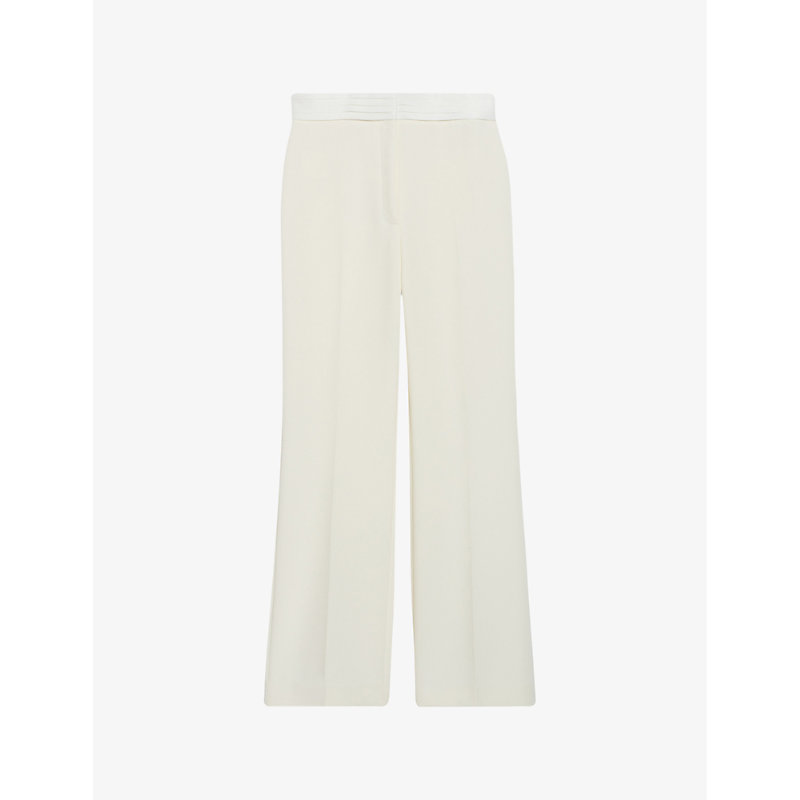 Shop Claudie Pierlot Women's Naturels Contrast-waistband Straight-cut Mid-rise Woven Trousers