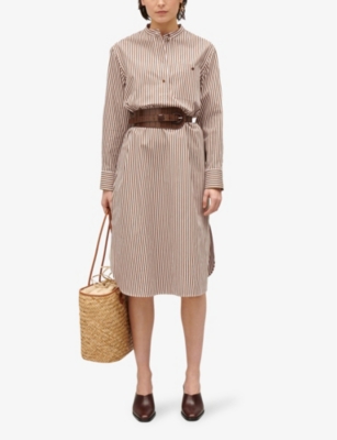 Shop Claudie Pierlot Women's Bruns Striped Stand-collar Cotton Midi Dress