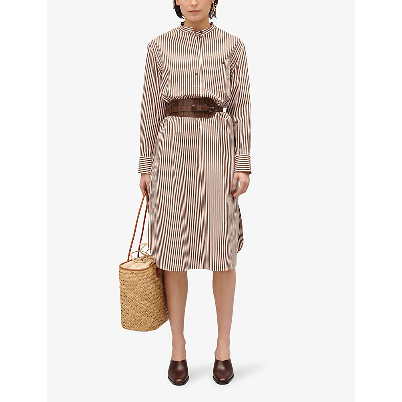 Shop Claudie Pierlot Women's Bruns Striped Stand-collar Cotton Midi Dress