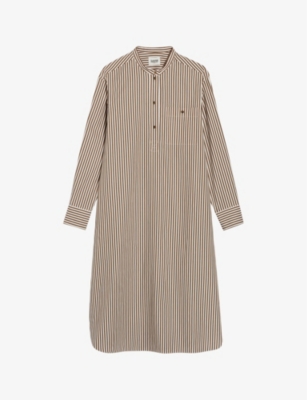 CLAUDIE PIERLOT: Striped stand-collar cotton midi dress