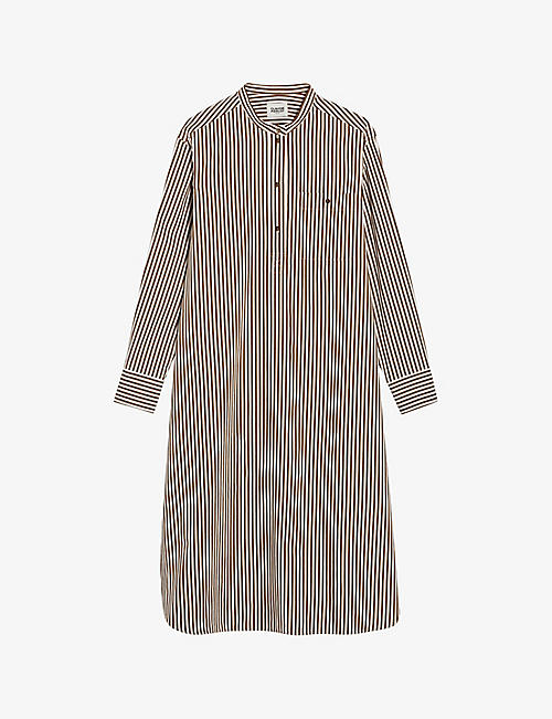 CLAUDIE PIERLOT: Striped stand-collar cotton midi dress