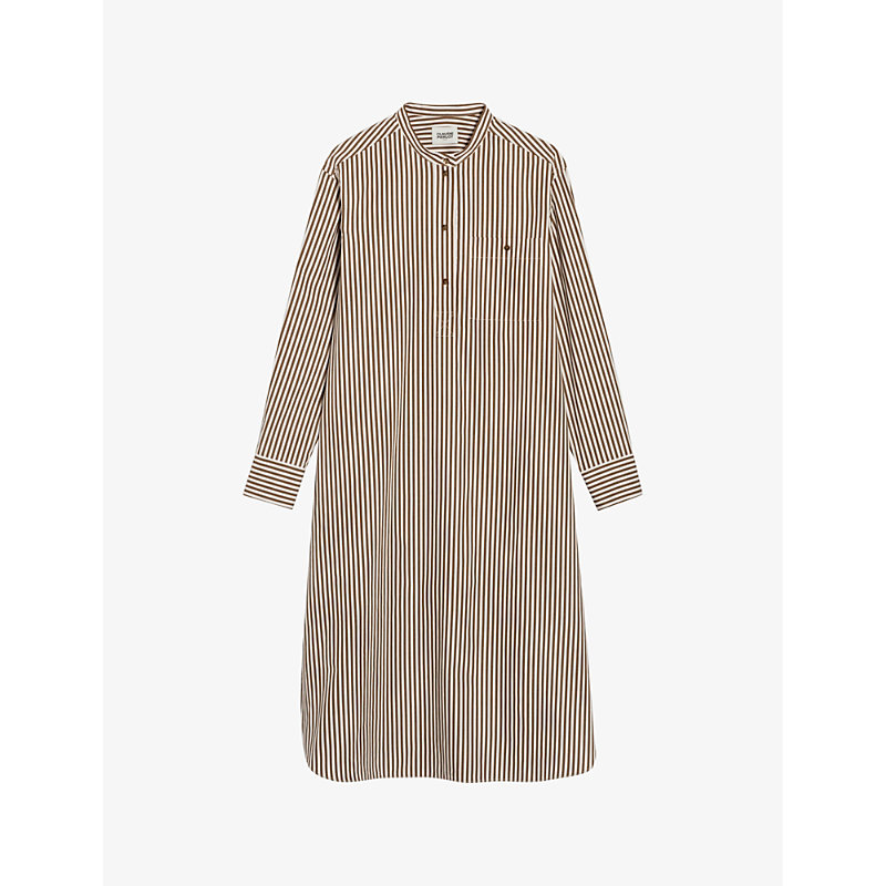 Claudie Pierlot Womens Bruns Striped Stand-collar Cotton Midi Dress