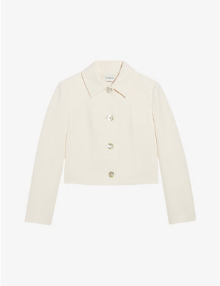 CLAUDIE PIERLOT: Faux pearl-button boxy-cut tweed jacket