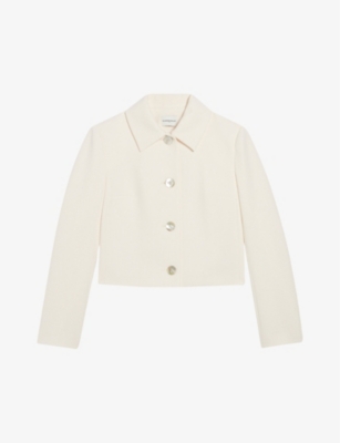 Shop Claudie Pierlot Womens Naturels Faux Pearl-button Boxy-cut Tweed Jacket