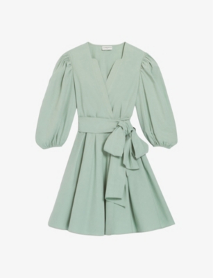 CLAUDIE PIERLOT: Wrap-front puff-sleeve cotton mini dress