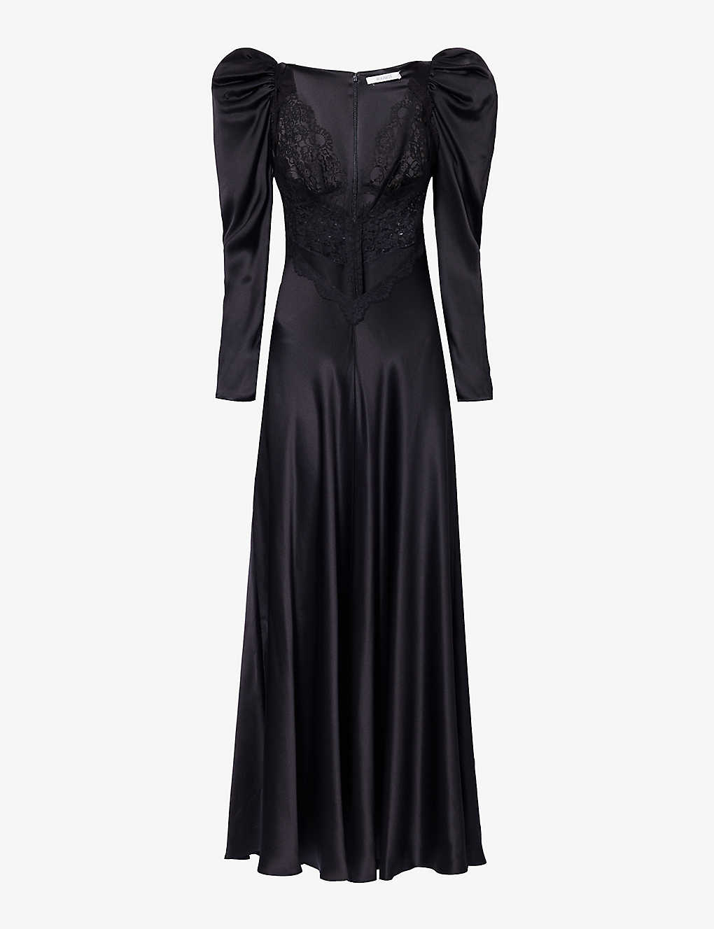 Shop Rodarte Women's Black Lace-panel Puff-sleeve Silk Maxi Dress