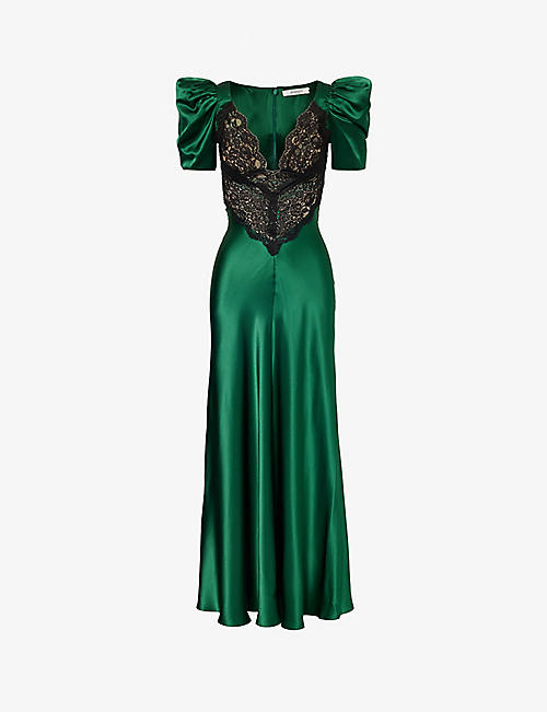RODARTE: Lace-panel V-neck silk maxi dress