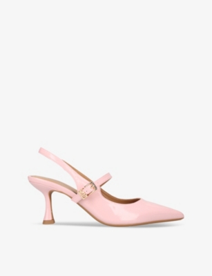 Kg Kurt Geiger Alina Logo-buckle Patent Faux-leather Heeled Courts In Pink