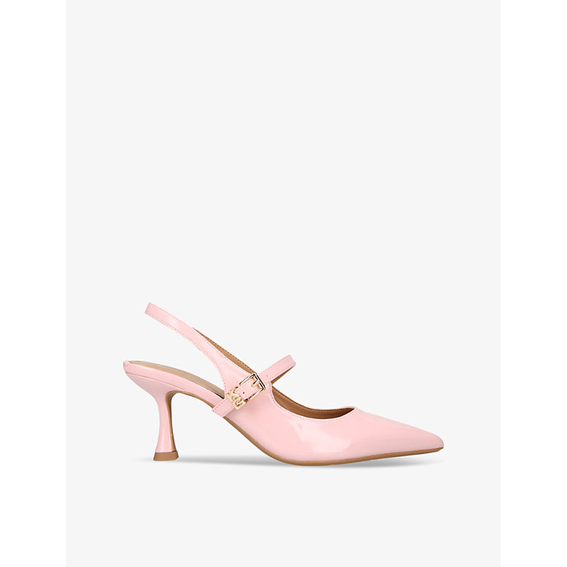 Kg Kurt Geiger Alina Logo-buckle Patent Faux-leather Heeled Courts In Pink