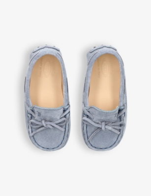 Tod's Tods Mid Blue Baby Laccetto Gommini Bow-embellished Suede Driving Shoes In Mid Blue