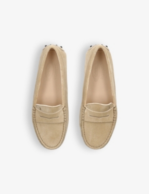 Shop Tod's Kids' Gommino Penny-bar Suede Driving Shoes In Cream