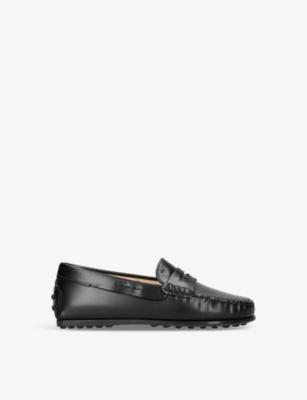 Tod's Tods Boys Black Kids' Nuovo City Gommini Penny-bar Leather Driving Shoes