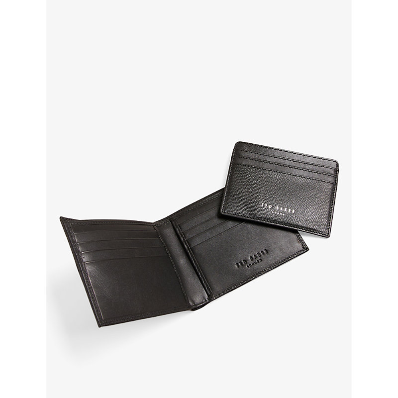Shop Ted Baker Black Saunder Logo-embossed Leather Wallet And Cardholder Set