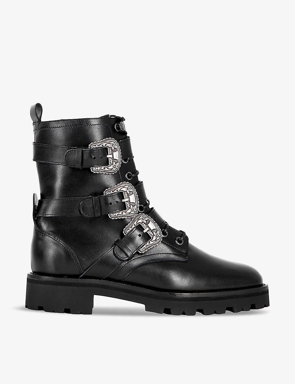 The Kooples Womens Black Buckle-embellished Leather Ankle Boots