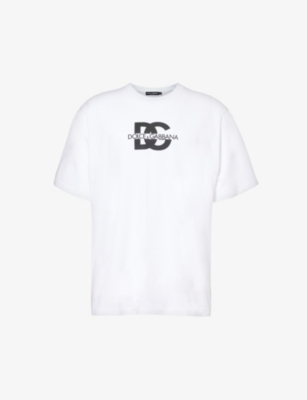 Dolce & Gabbana Brand-print Crewneck Cotton-jersey T-shirt In Optical White