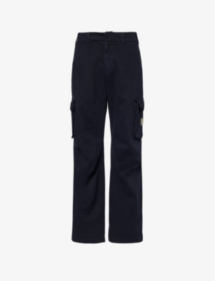 Dolce & Gabbana Brand-plaque Slip-pocket Straight-leg Regular-fit Cotton Trousers In Very Dark Blue